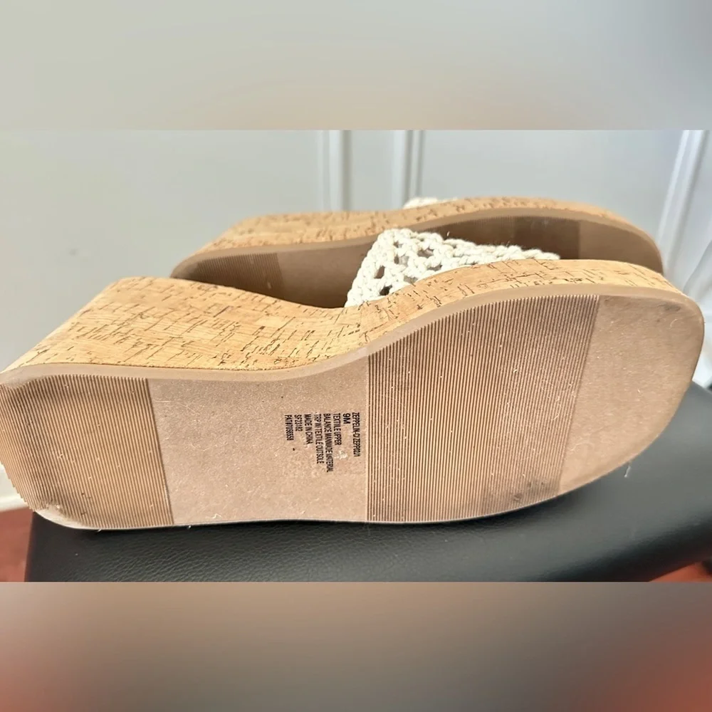 Women's Cream Woven Platform Wedge Sandals